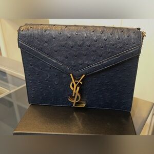 YSL-Navy Ostrich leather bag- RARE